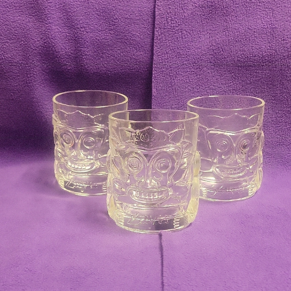 Zaya Rum Clear Embossed Tiki Rock Glass Promo 4" Drinkware 10 oz. Flawless, Set.